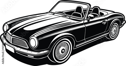 Powerful vintage pony car vector illustration featuring a classic sports coupe in a bold, monochrome graphic style