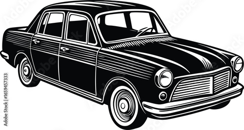 Vintage Classic Car Illustration with Detailed Stylized Stripes and Chrome Accents