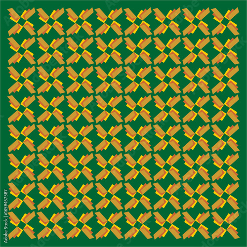 Interlocking golden crosses align in rhythmic harmony against deep green, forming radiant patterns that symbolize unity, strength, balance, and timeless connection.