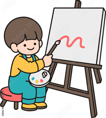 little boy painting on easel