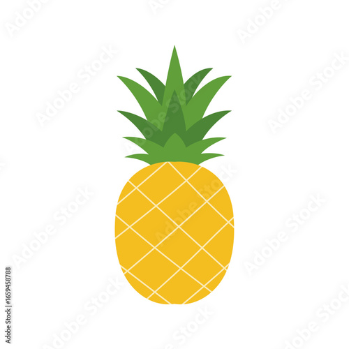 A vibrant, stylized illustration of a ripe pineapple, showcasing its yellow skin and spiky green crown.