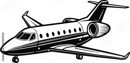 Detailed vector illustration of a private jet, showcasing its elegant design, ideal for travel and aviation themes