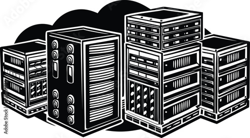 Diverse Data Server Racks Illustration Highlighting Information Technology Infrastructure and Digital Storage Solutions