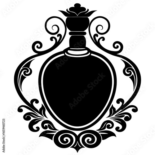 Premium gold ornament frame for perfume brand silhouette illustration 