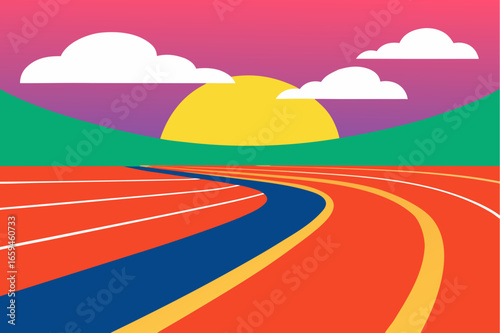Vibrant abstract sunset over a winding track