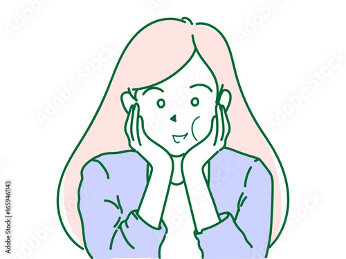 頬に手の女性　イラスト