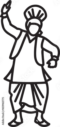 Man performing Indian folk dance in outline Indian dance