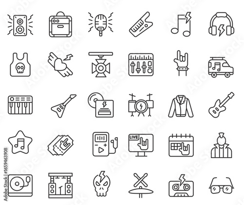 Rock and roll icons set editable