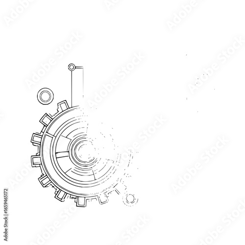 Steampunk gear mechanism drawing vector illustration for technical design and mechanical engineering use