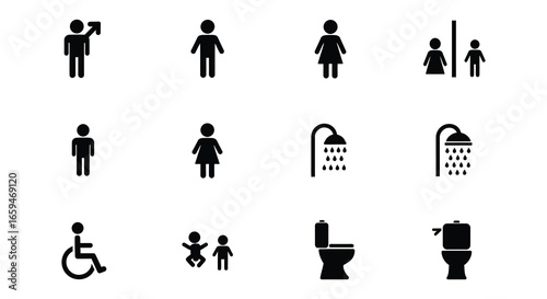 Restroom and bathroom icons for accessibility and user guidance