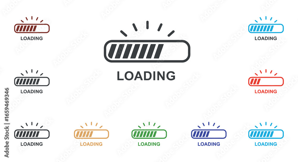 Obraz premium Loading progress bar icons in various colors on white background