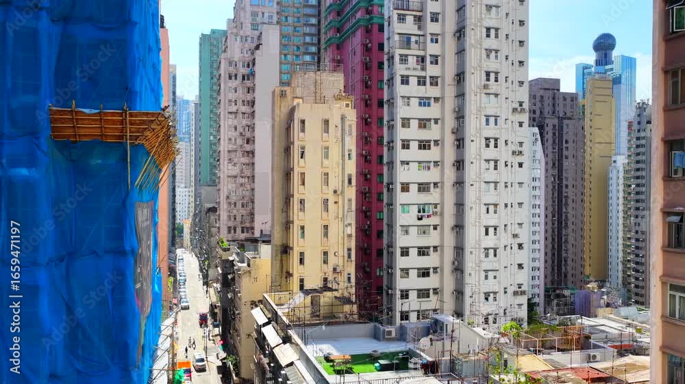 Skyview of standalone single storey high rise buildings under ...