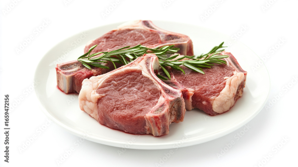 lamb chop on plate. isolated on white background. lamb chop on plate. isolated on white background.