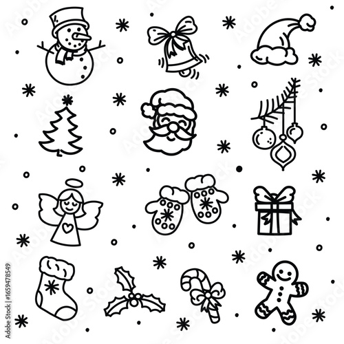Hand Drawn Christmas Icon Pack -  12 Festive Holiday Doodle Illustrations