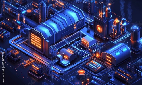 Futuristic image of a smart factory, showcasing advanced technology like AI, IoT, and robotics in manufacturing, optimizing efficiency and productivity, Generative AI