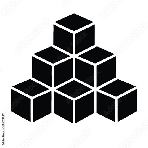 Black silhouette of stacked cubes forming a pyramid shape blocks geometric