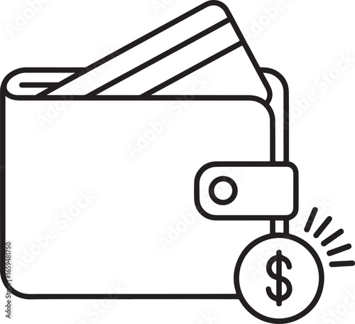 Wallet Icon with Credit Card and Dollar Symbol – Money Finance Payment Sign
