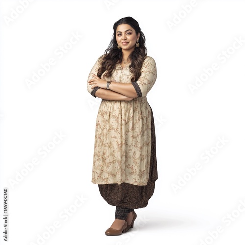 Indian Traditional Attire: Woman in Ethnic Kurta Showcasing Joyful Expression and Modern Style Fashion Photography