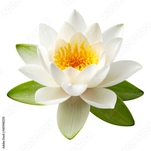 Elegant White Blossom of Water Lily with Yellow Center in Nature