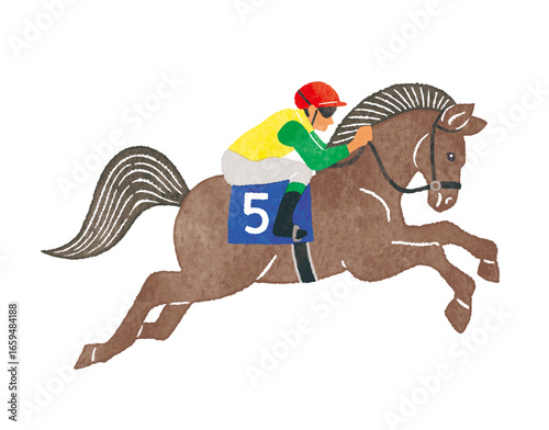 競争馬と騎手　馬とジョッキー　競馬のイラスト