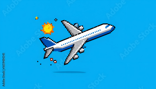 Pixel Art Airplane Sunny Sky Flight.