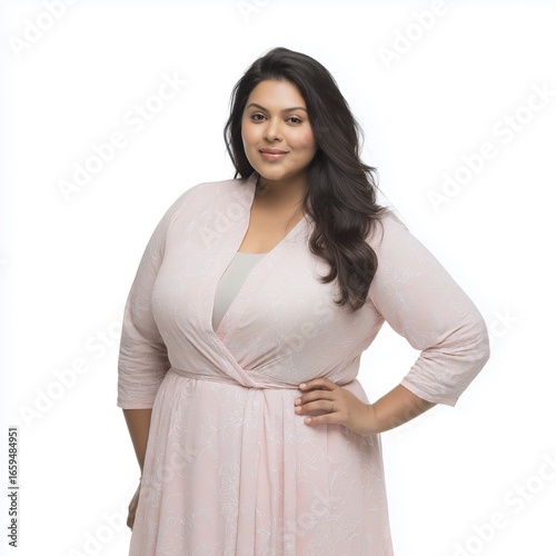 Plus Size Model Beauty: Confident Style & Elegant Dress in a Studio Portrait Celebrating Body Positivity & Curves