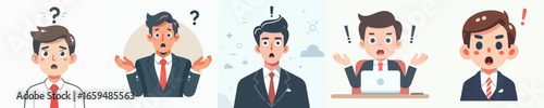 Simple Style Various Expression of Businessman in Different Situations Illustration
