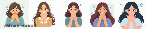 Flat Illustration Surprised and Happy Woman Face Expression Character