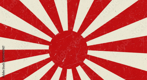 Fototapeta Naklejka Na Ścianę i Meble -  Japanese rising sun flag design in retro style with textured scratches for background use
