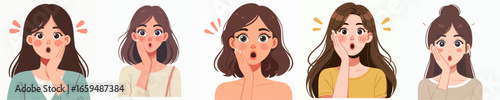Cartoon Various Hairstyles Woman Surprised with Hand on Face Illustration
