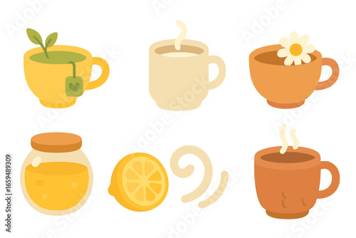 Wallpaper Mural Calm Beverage Illustrations. Flat vector mini-illustrations calm beverages in colors children's illustrations: herbal tea, warm Torontodigital.ca