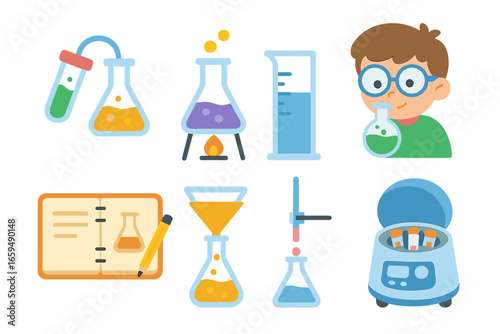 Colorful Lab Experiments. Flat vector mini-illustrations laboratory experiments in colors children's illustrations: mixing