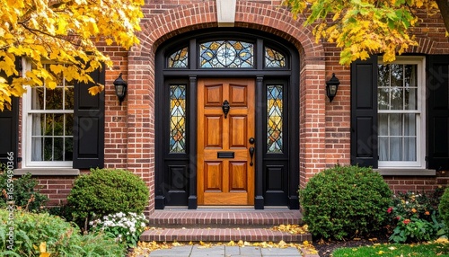 A grand double wooden front door with arch top and ornate ironwork in a Mediterranean villa
