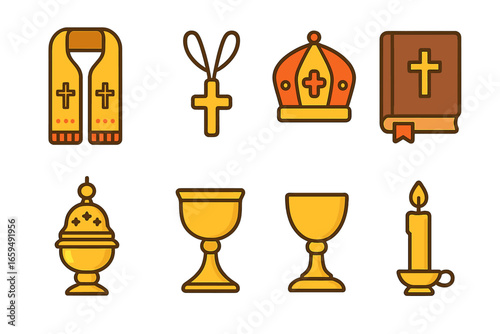 Children's Liturgical Icons. Flat vector mini-illustrations epitrachelion in colors children's illustrations: epitrachelion,