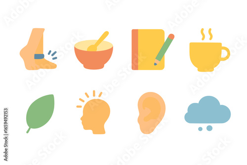 Children's Mindfulness Icons. Flat vector mini-illustrations Breathing exercises in colors children's illustrations: pair of lungs