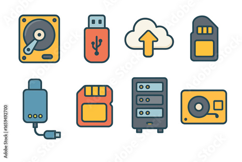 Children's Sound Illustrations. Flat vector mini-illustrations sound in colors children's illustrations: speaker, musical notes,