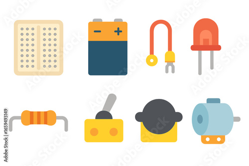 Circuit Experiment Illustrations. Flat vector mini-illustrations circuit experiments in colors children's illustrations: