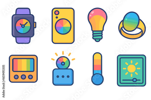 Color Change Technology. Flat vector mini-illustrations color change technology in colors children's illustrations: smart watch