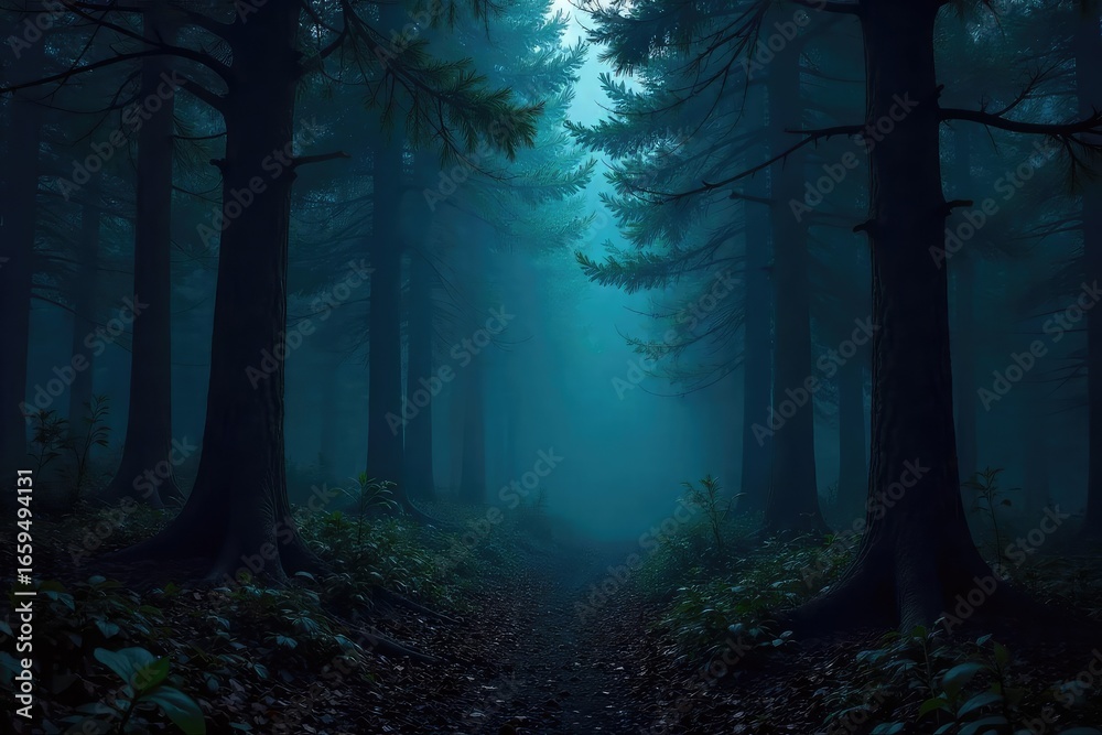 Obraz premium Mysterious, shadowy depths of a dark forest at night Deep blacks and brooding shadows create a sense of unease and mystery Perfect for horror, fantasy, or thriller projects , dark, texture