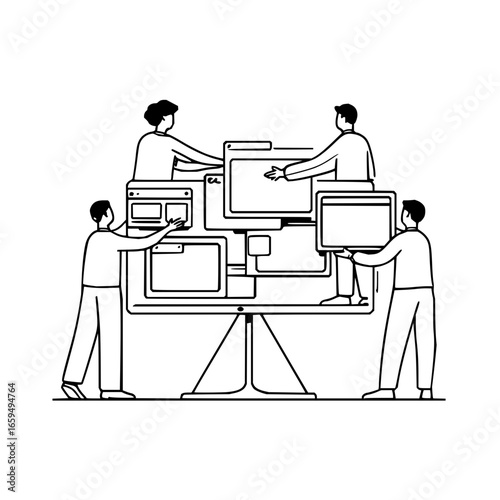 Teamwork collaboration software development design interface ux ui developers working together on project planning