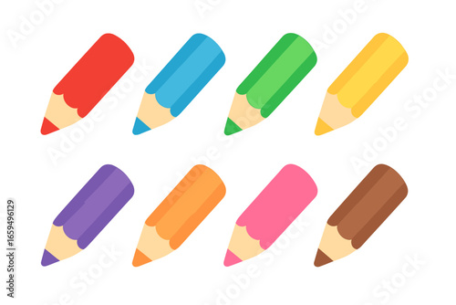 Colorful Pencil Grid. Flat vector mini-illustrations colored pencils in colors children's illustrations: red pencil, blue pencil,