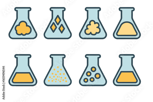 Colorful Precipitate Icons. Flat vector mini-illustrations types of precipitates in colors children's illustrations: amorphous