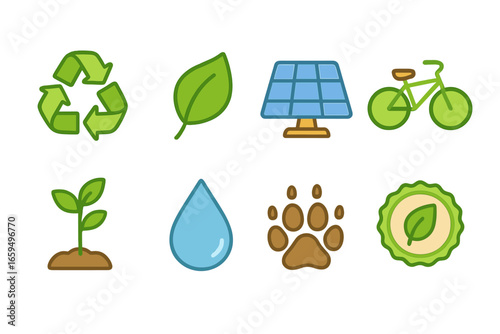 Eco Icons for Kids. Flat vector mini-illustrations Eco tourism and nature conservation in colors children's illustrations: