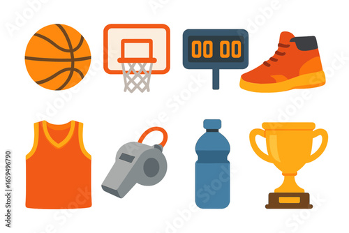 Basketball Kid Icons. Flat vector mini-illustrations basketball team game in colors children's illustrations: