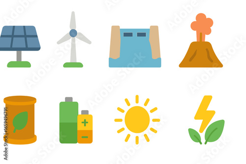 Eco-Friendly Icons Grid. Flat vector mini-illustrations Recycling and waste reduction in colors children's illustrations: