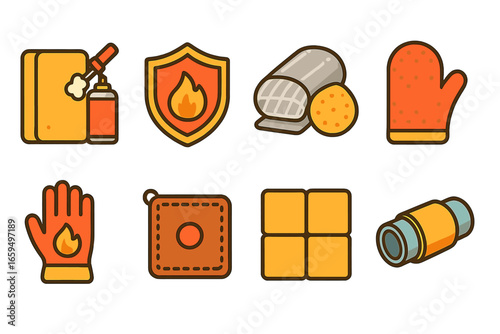 Colorful Thermal Insulators. Flat vector mini-illustrations thermal insulators in colors children's illustrations: insulation foam