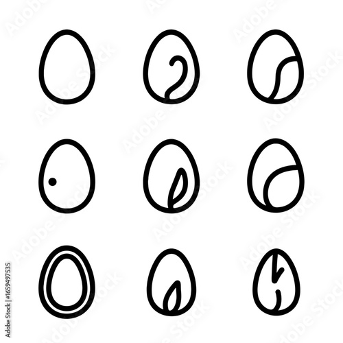 Seed Anatomy Icons. Outline icon set of seed anatomy: seed coat, embryo, cotyledon, hilum, micropyle, endosperm, testa, radicle,