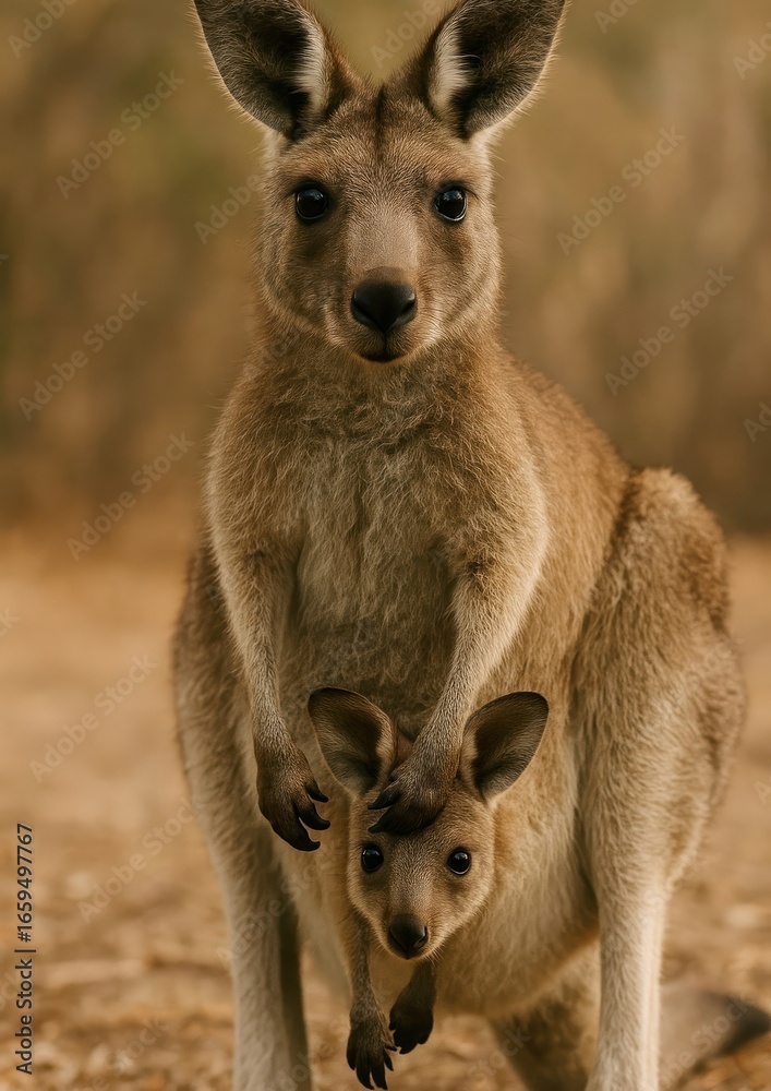 Fototapeta premium Kangaroo with adorable joey pouch