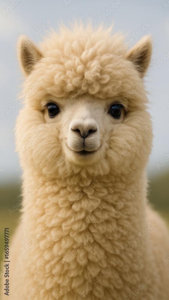 Fototapeta premium Adorable fluffy alpaca portrait