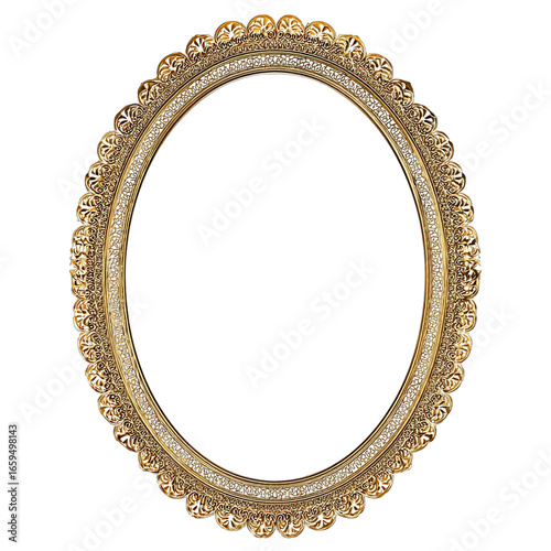 Antique gold oval mirror frame with ornate scalloped edge
